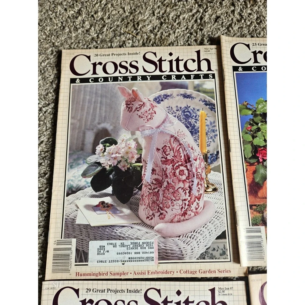 Lot of 7 Cross Stitch & Country Crafts Magazines 1986-1991 Vintage Patterns